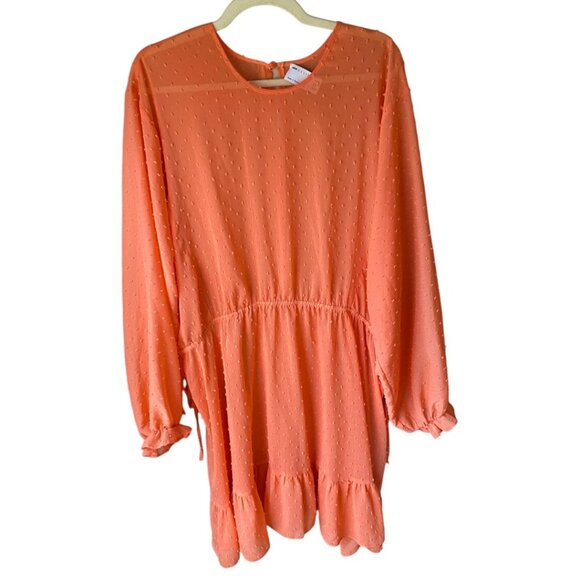 ASOS Curve Coral Ruffle Chiffon Sheer Dobby Tunic Dress Swim Cover Up 18 - Picture 1 of 12